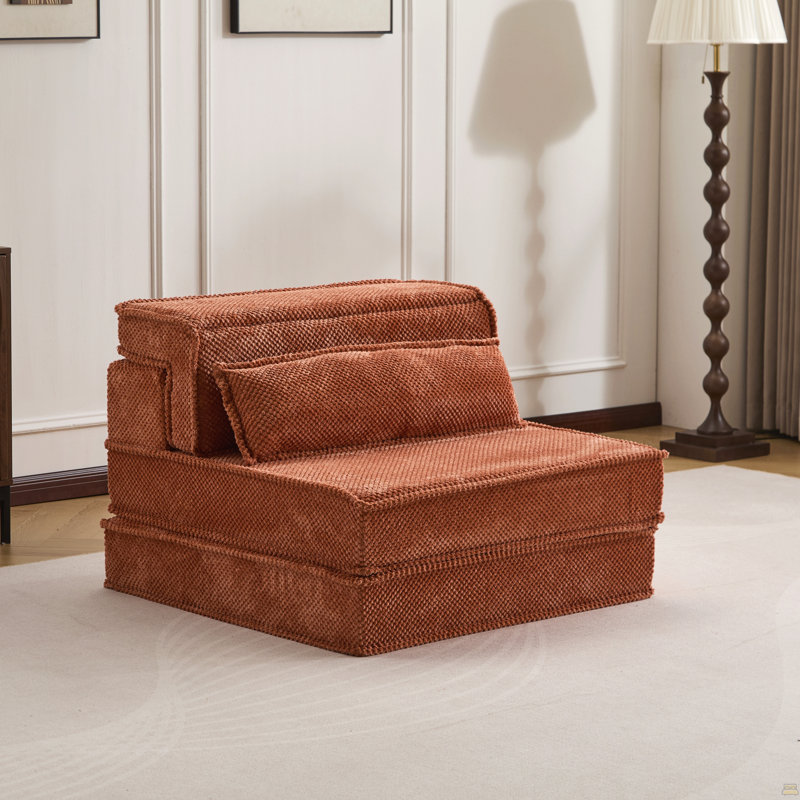 Compression Mahjong Sofa,Convertible Floor Sofa Bed,DIY Boneless Modular Sectional Sofa,No Assembly Required, Orange Fabric