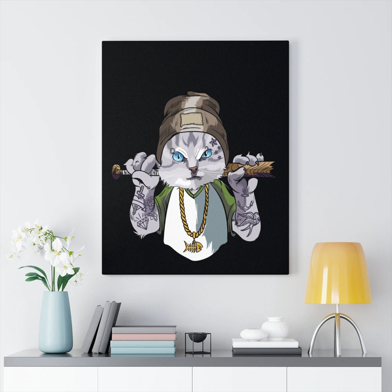 Thug Life Kitty Gangsta Cat - Wrapped Canvas Print, 76cm H x 61cm W