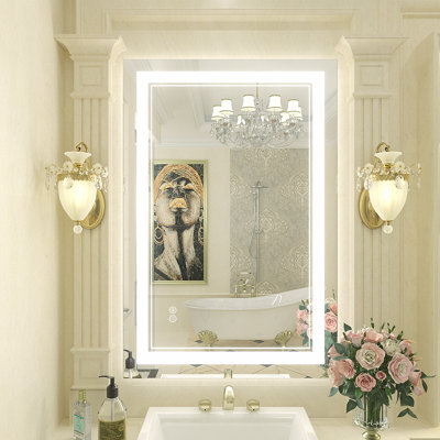 Aevar Super Bright 192 LEDs/m Front LED Lighted Anti-Fog Tempered Glass Bathroom/Vanity Mirror with ETL & 3-Year Warranty