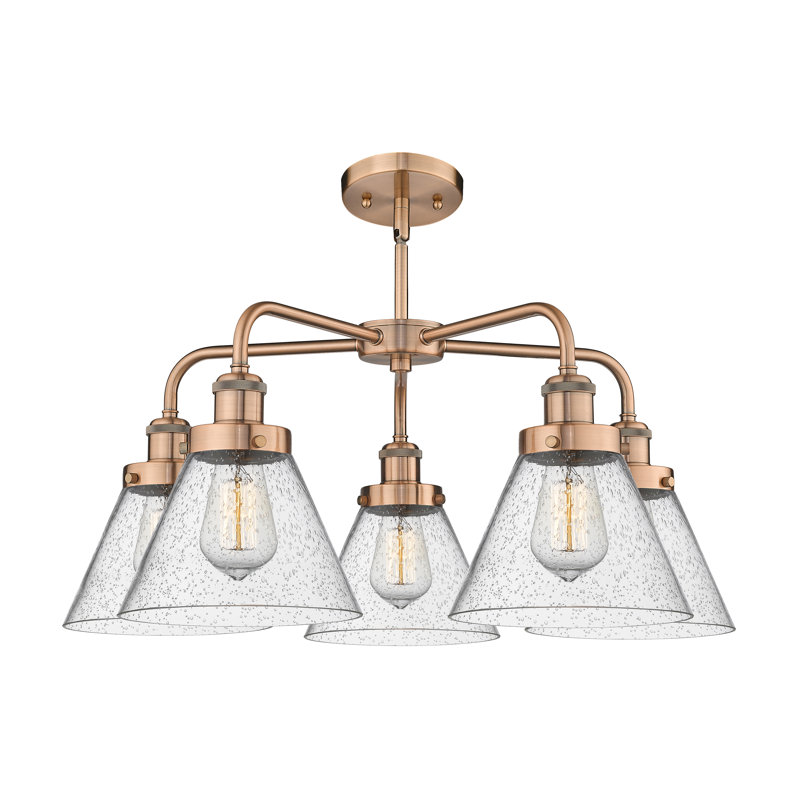 Lustre suspendu 5 lumières Cone, Grainé, Cuivre antique