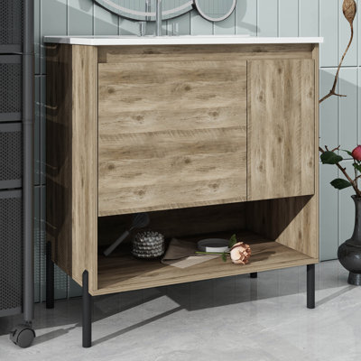 Meuble-lavabo moderne en bois 30 po, meuble-lavabo avec tiroir coulissant, meuble-lavabo avec comptoir de lavabo en céramique, meuble-lavabo