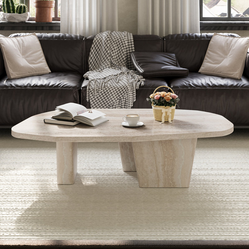47.4" Modern Retangular Beige Coffee Table for Living Room with Three Legs, Beige