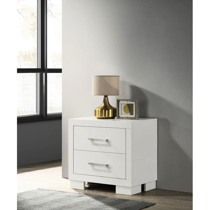 Table de chevet 2 tiroirs en blanc crème, faite pour la chambre à coucher avec 2 finitions contemporaines blanches et rangement