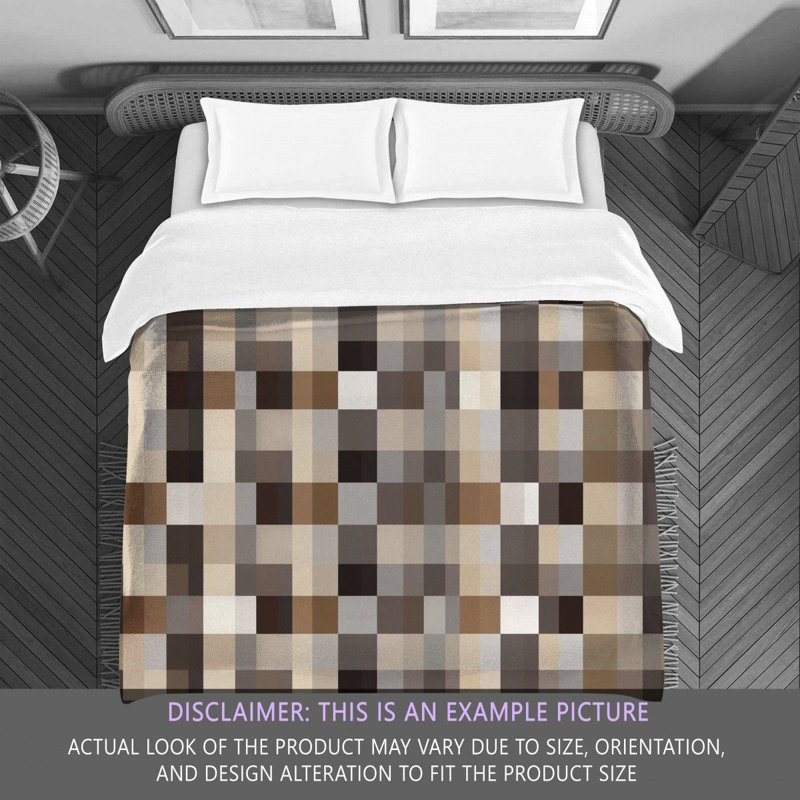 Machine Printed Comforter, Queen Comforter, Brown/Silver Checkered