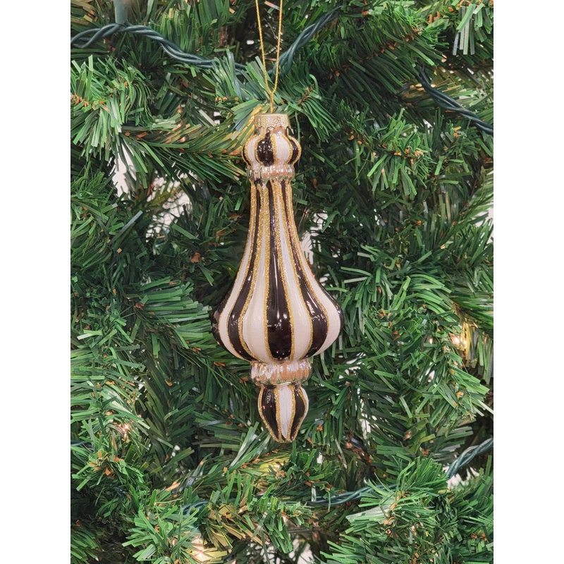  Ornement de Noël en verre faîteau à rayures dorées et blanches F07M7-6-LH76-23037