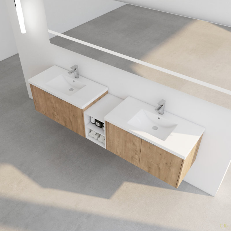 Meuble-lavabo à fermeture en douceur 84 po avec évier, petites tablettes de rangement, armoire combinée 36 po et 12 po (KD-Packing)