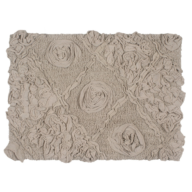 Schoenberger Floral Design Cotton Bath Rug, Linen, 24" L x 17" W
