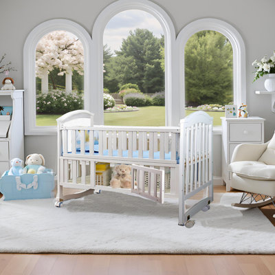 6-in-1 Convertible Baby Crib Mini Cunas Para Bebes with Memory Foam Mattress(38" by24") Storage, White