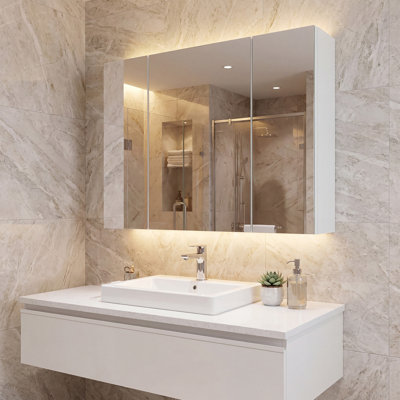 Wall Mounted Bathroom Mirror Cabinet 3 Door with Adjustable Shelf Modern 15 x 60 x 55 cm