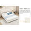 Lit double beige avec tête de lit, support stable, rembourrage, structure simple et élégante, bien conçu pour le sommeil, tête de lit ajoute du style, répond aux besoins spatiaux