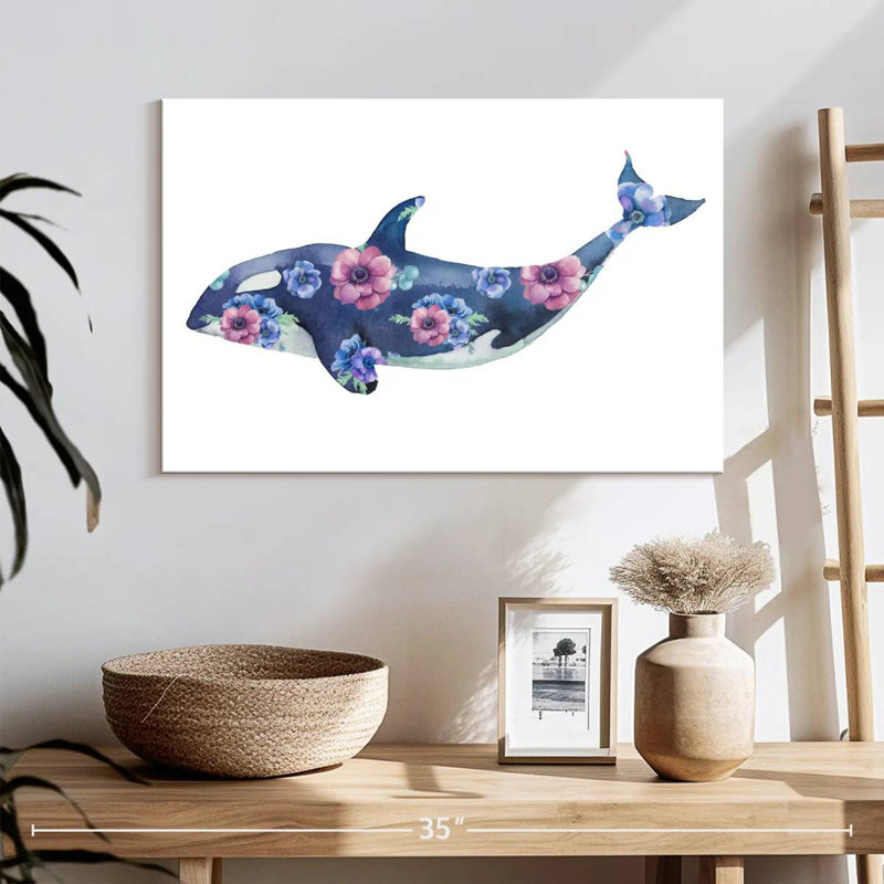 Brampt Floral Orca Whale, 16" H x 24" W