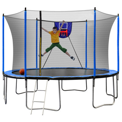 15' Round Backyard Trampoline With Safety Enclosure