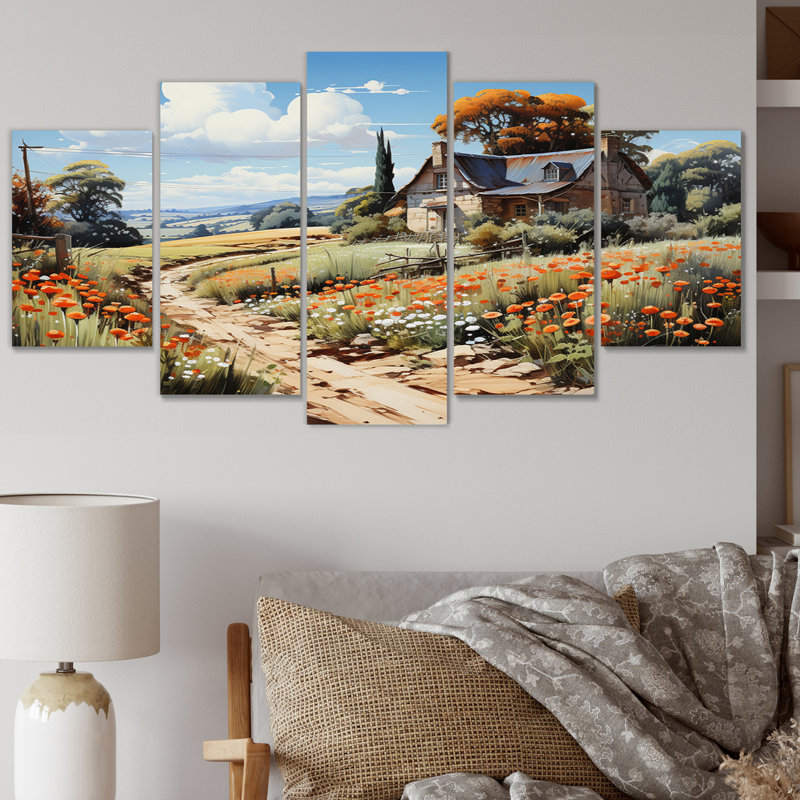 Winston Porter Countryside Cottage Garden In I On Canvas 5 Pieces Print ...