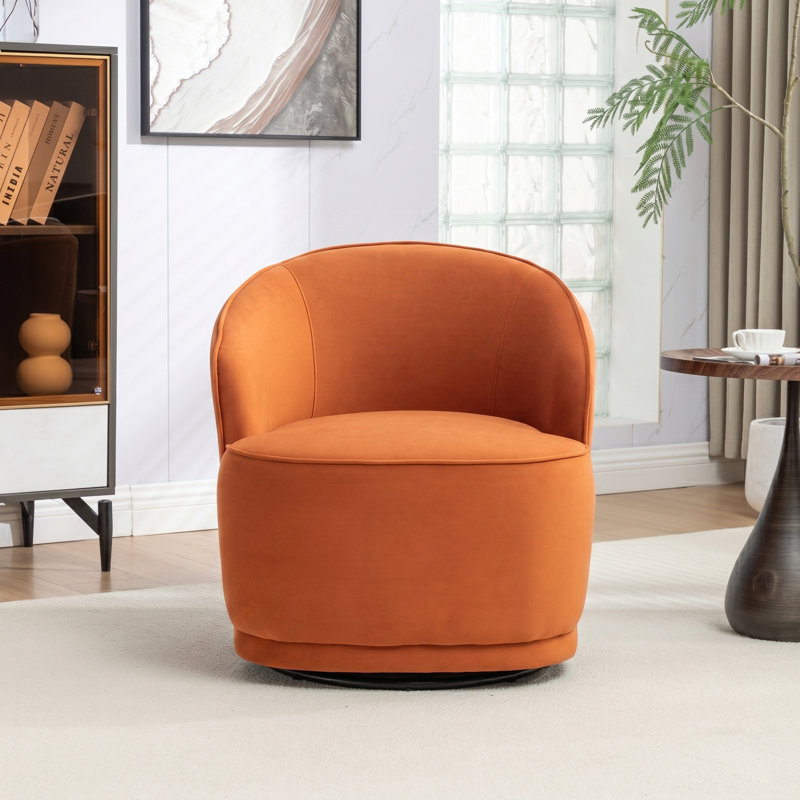 Stith Velvet Upholstered Swivel Barrel Chair, Orange
