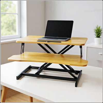 32 Inch Height Adjustable Sit to Stand Desk Converter, Dual Monitor and Laptop Workstation with Wide Keyboard Tray