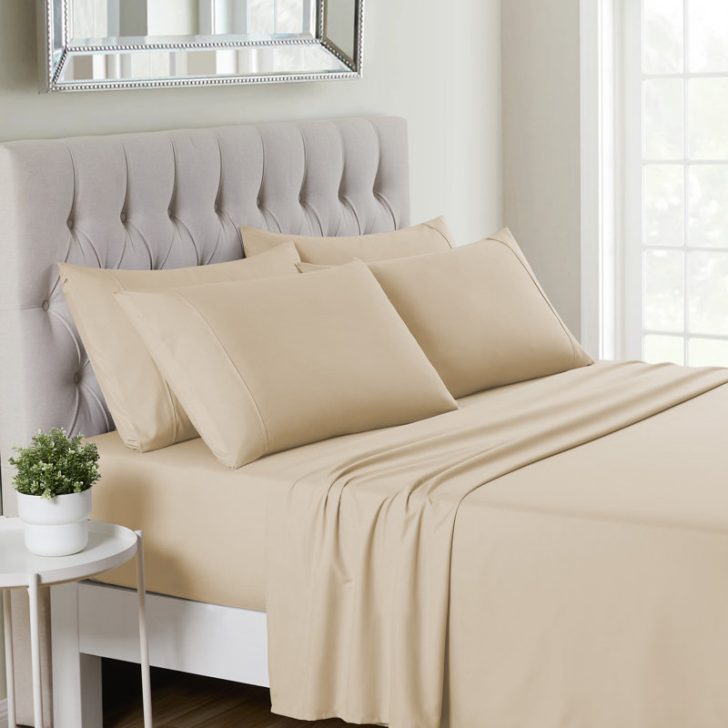 Luxurious Soft Microfiber Sheet Set with Bonus Pillowcases, Beige, King Sheet Set with 4 Pillowcases