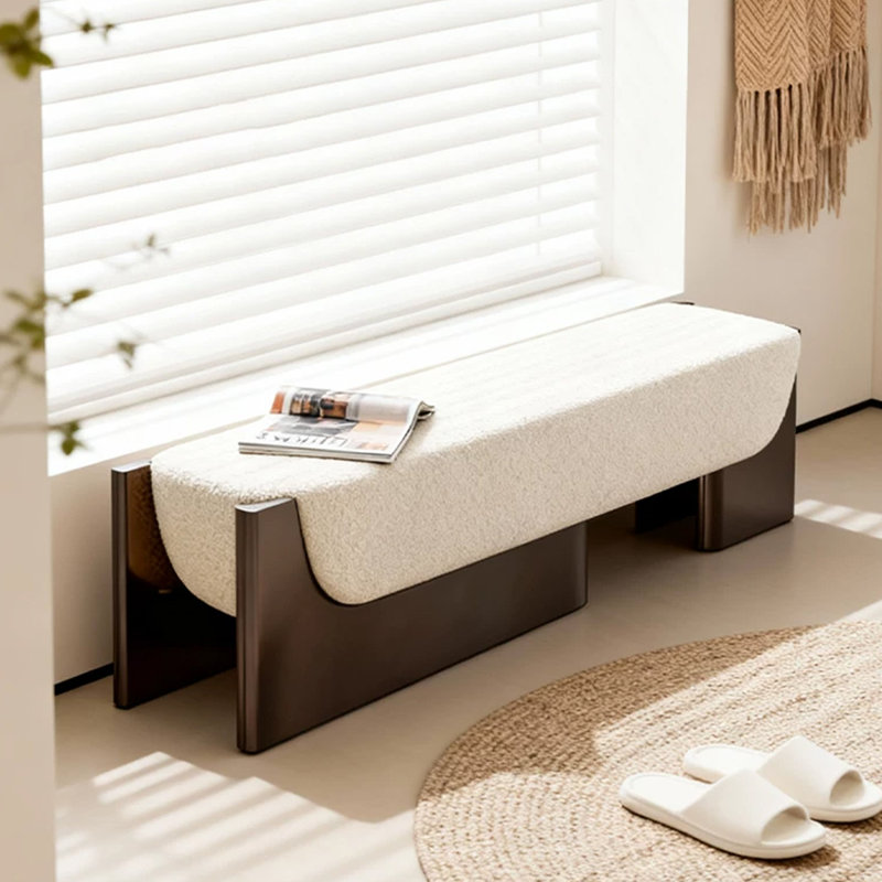 Banc rembourré blanc, H 16,54 po x l 47,24 po x P 17,72 po, Blanc