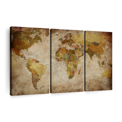 Vintage Map " World Map " by Vintage Charm Collective 3 - Pieces