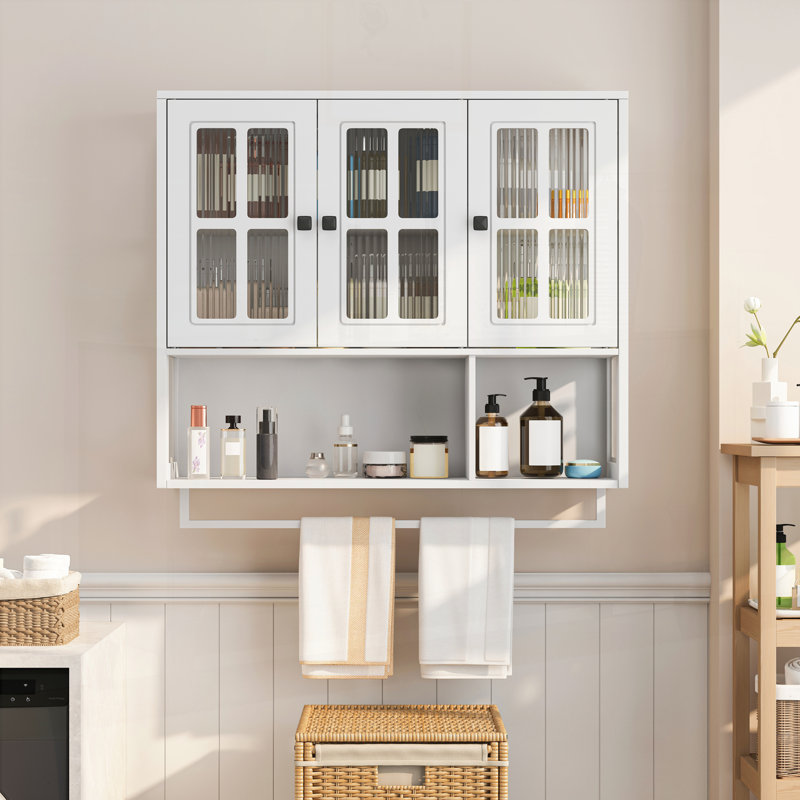 3-Door Wooden Wall Cabinet with Open, White