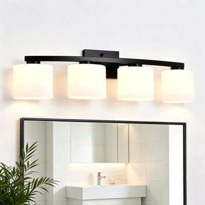 30 In. 4-light Matte Black Modern Unique Bathroom Vanity Light With Oval-shaped Etched White Glass Shades