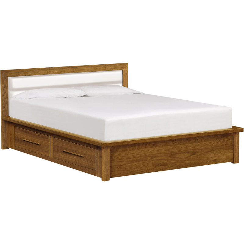 Lit plateforme tapissier Modoluxe, Grand, Blanc, Conventionnel / cerise cognac