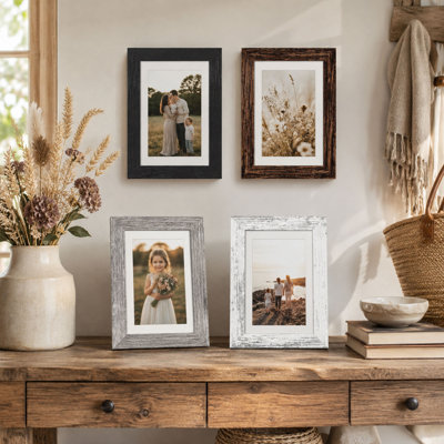 4 Piece 8x10 Distressed White Wooden Picture Frame Set with Real Glass