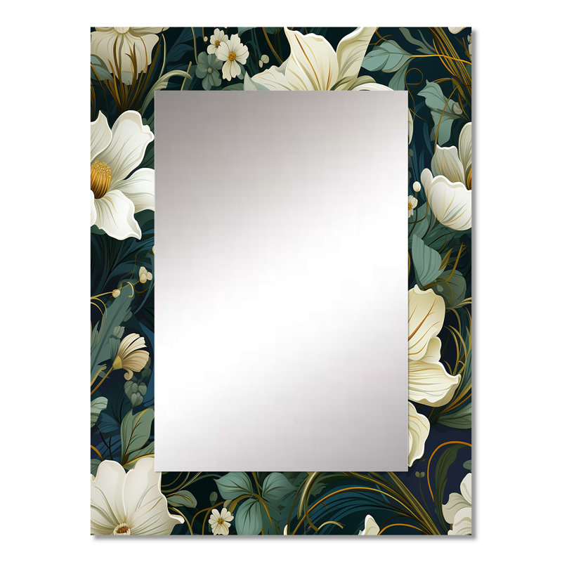 Gaber Gaber, vert et beige, fleurs - décor de miroir mural floral unique, grand miroir floral, impression d'art en métal