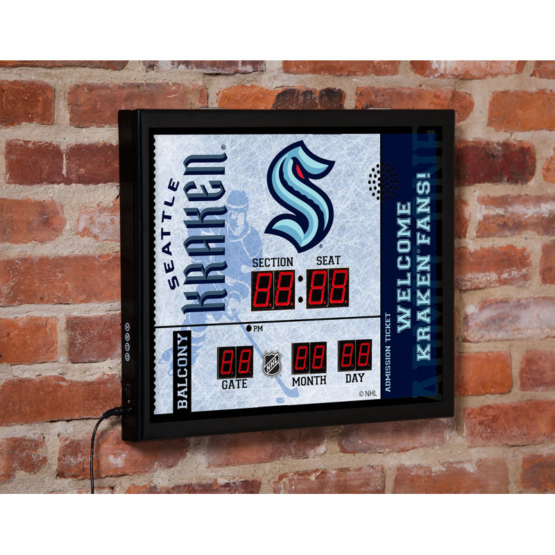 Horloge murale Seattle Kraken, Sport Team Seattle Kraken, Blanc / noir / bleu