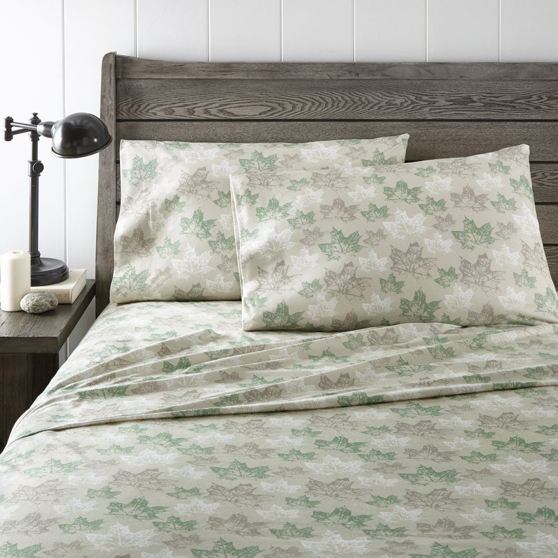 Ensemble de draps Micro Flannel®, Ensemble de draps pour lit double avec 2 taies d'o, Tan Leaves