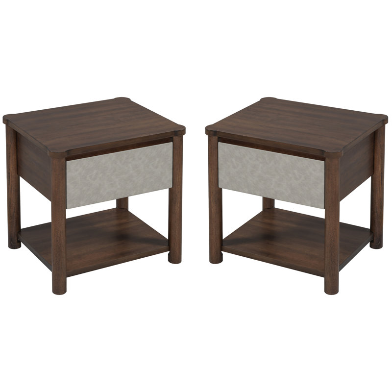 Bed Frame Set With 2 Nightstands, Light Grey/Walnut, King