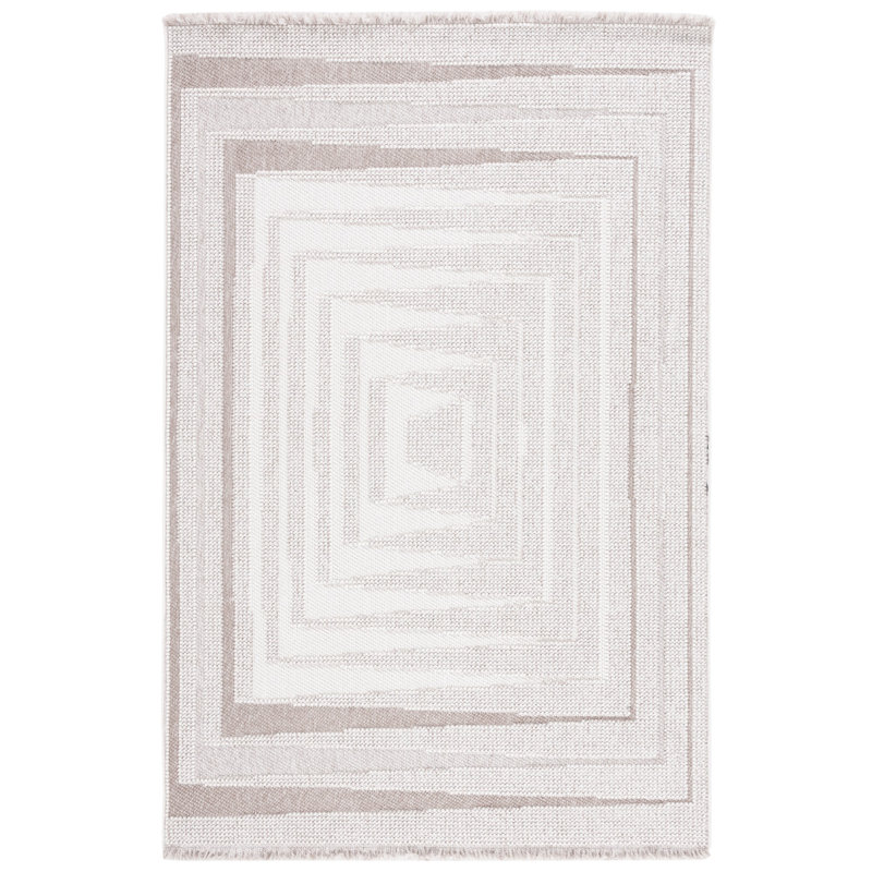 Tapis géométrique tissé à la machine crème, Rectangle 5 pi 3 po x 7 pi 6 po