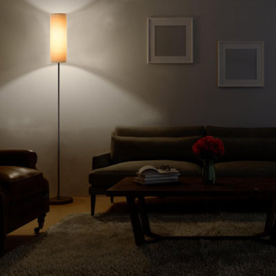 Modern LED Floor Lamp With Linen Shade, Black Iron Pole & Foot Switch, Tall Standing Lamp For Living Room, Bedroom, Office, Dining Room, Kitchen (Includes Bulb)
