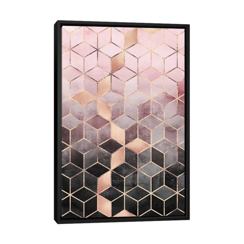 « rose &, cubes gris, cubes gris, rectangulaires » par elisabeth fredriksson, reproduction d’impression sur toile tendue