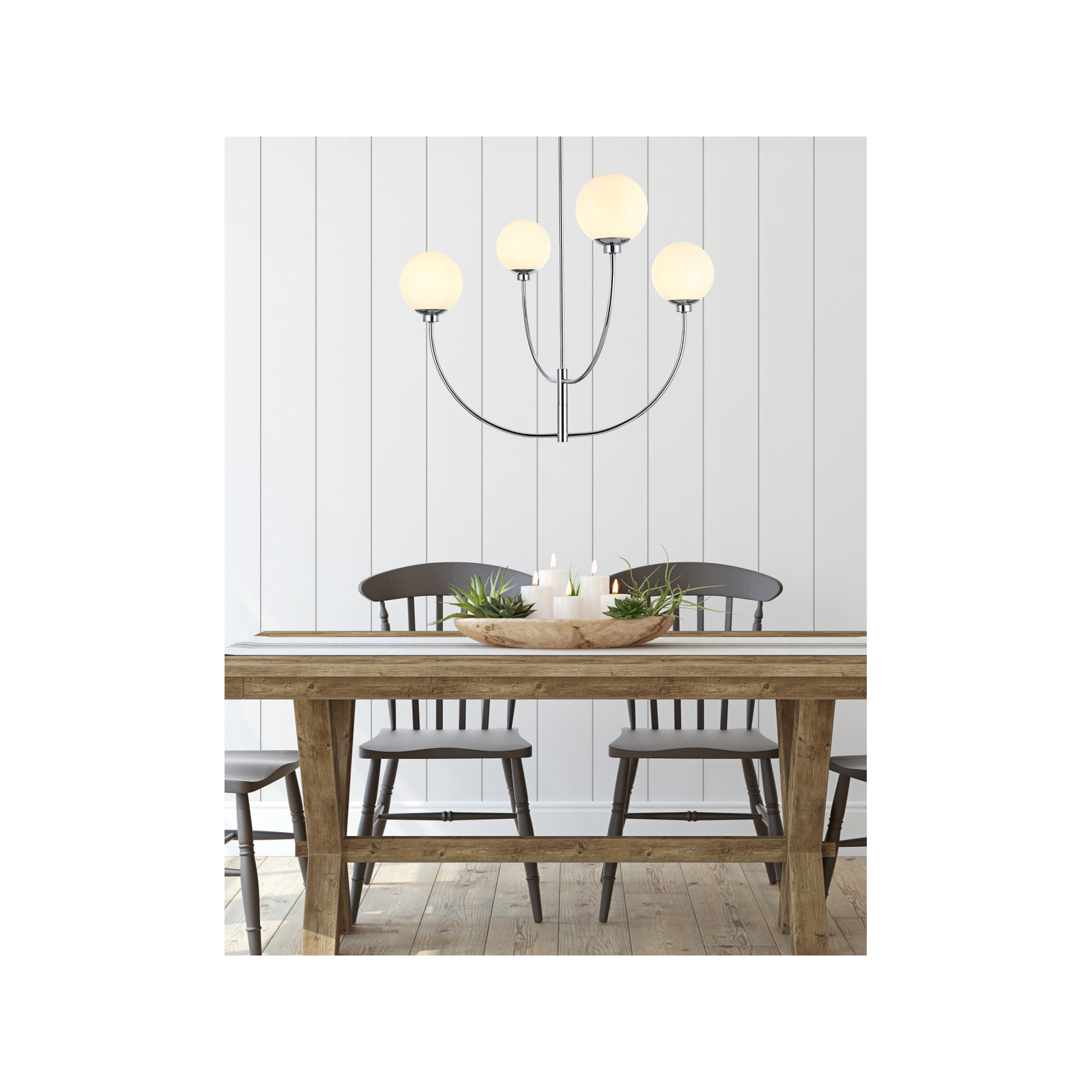 Kyle 4 - Light Dimmable Modern Linear Chandelier, 27" H x 36" W x 36" D, Chrome