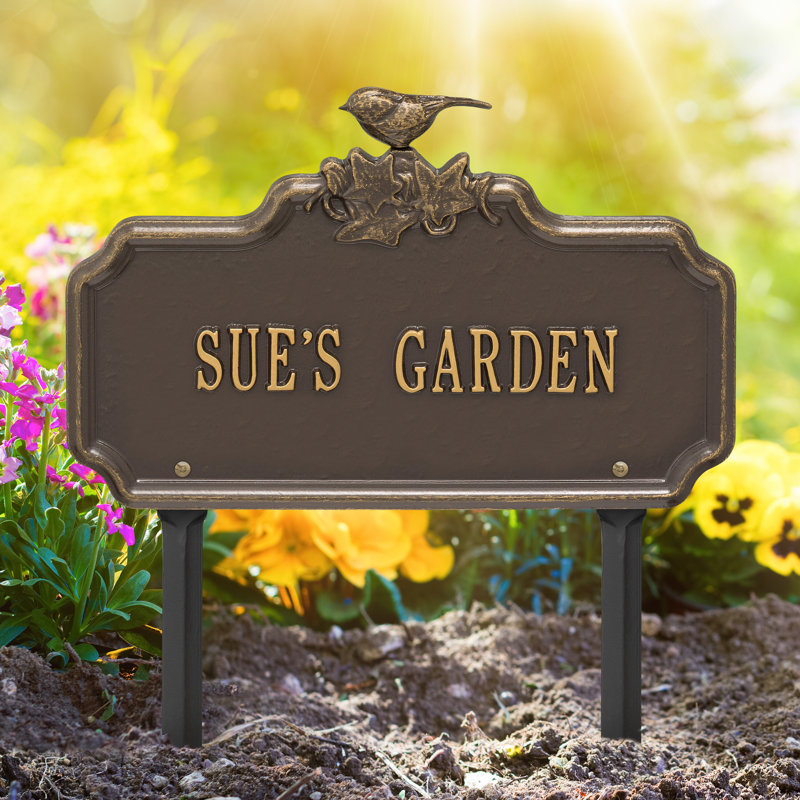 Enseigne de jardin personnalisée 1 ligne chickadee ivy, Bronze/Doré, Oui