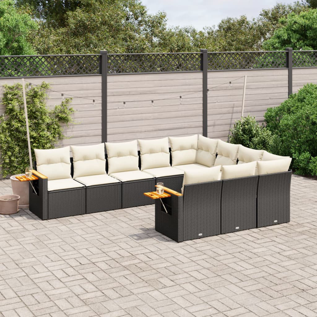 vidaXL 10-tlg. Garten-Sofagarnitur mit Kissen Beige Poly Rattan