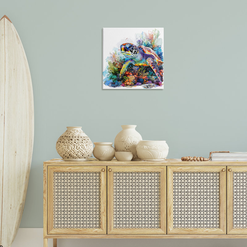  Art mural aquatique, tortue de mer par LSR Design Studio, H 24 po x l 24 po