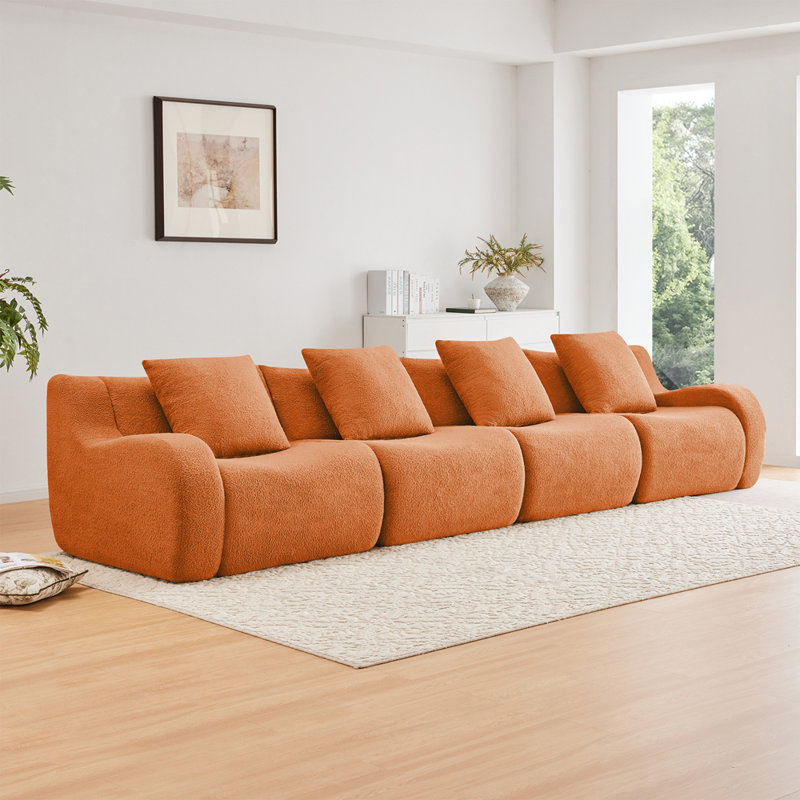 Canapé 4 places en tissu de haute qualité, Orange moelleux
