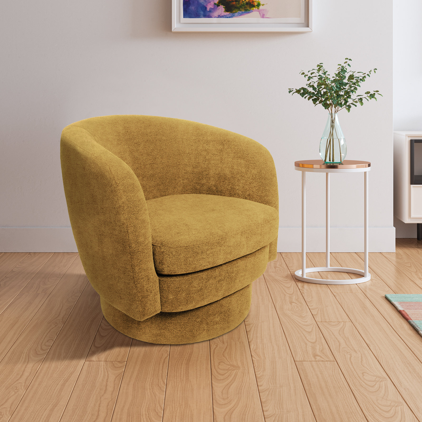 Genoa Upholstered Swivel Barrel Chair, Mustard Gas