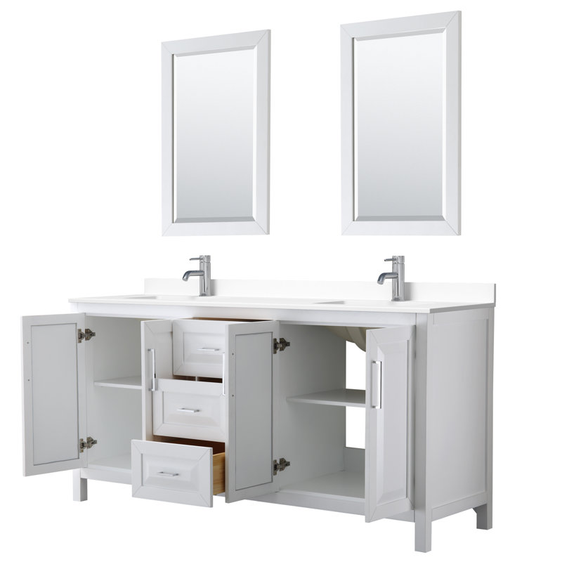 Daria 72'' W Double Vanity, Polished Chrome, White Cultured Marble, White