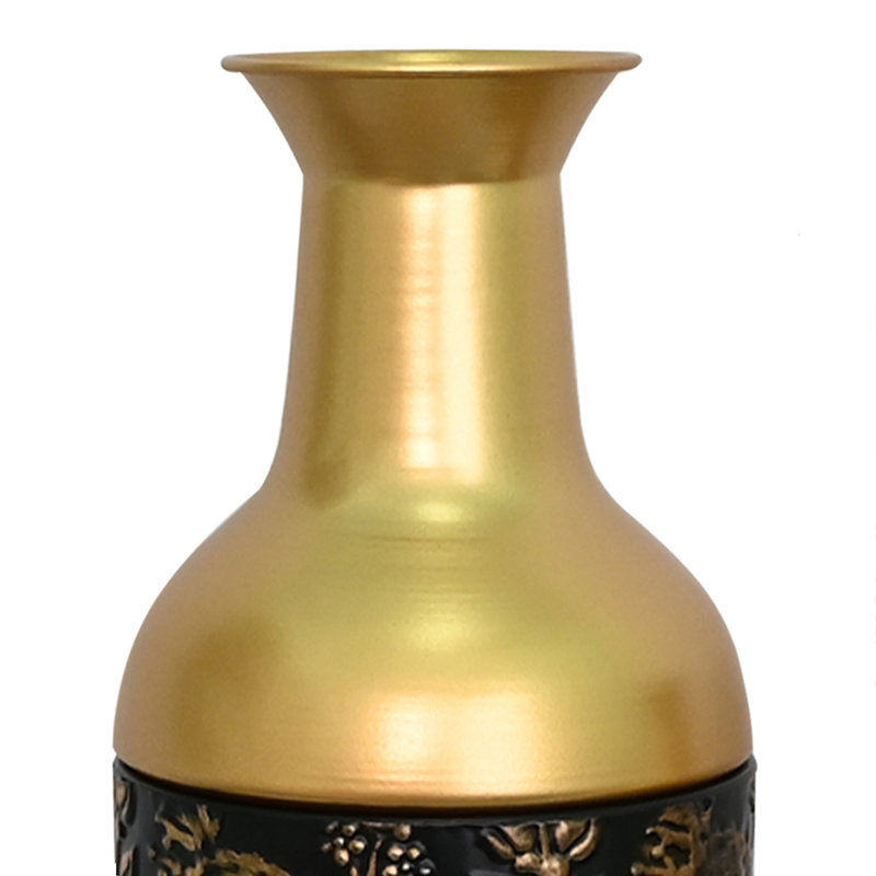 Ensemble de 3 vases de plancher en métal noir et or avec couvercles amovibles, grande décoration pour la maison