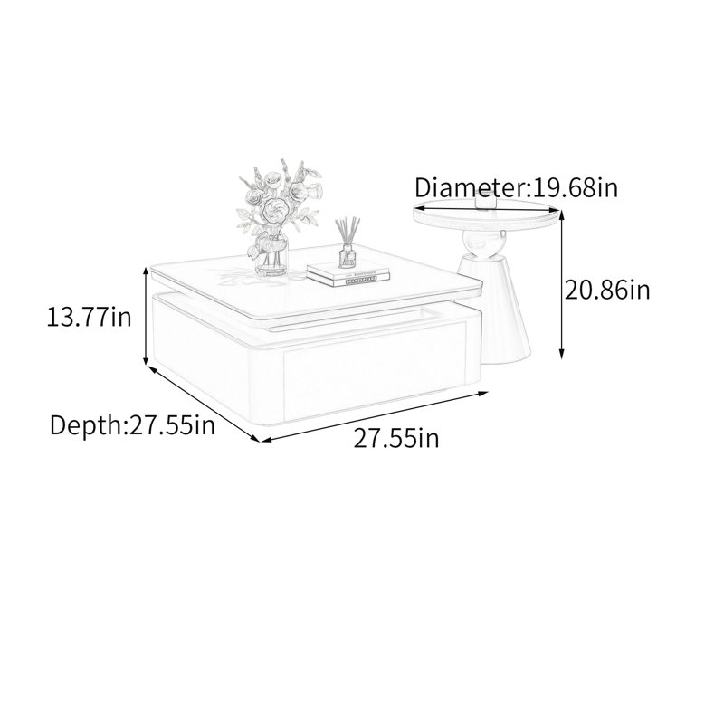 Table basse moderne avec rangement, 13.77" H x 27.55" W x 27.55" D, White/Black/Black/White