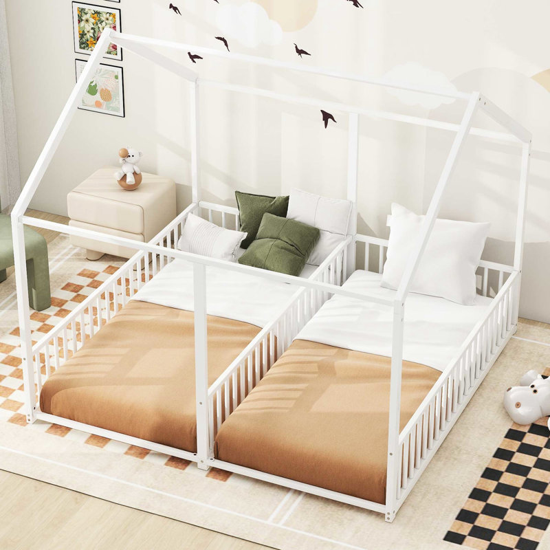 Lit plateforme simple en métal, noir, 21 lits partagés et protégés, et sécurisé, Noir