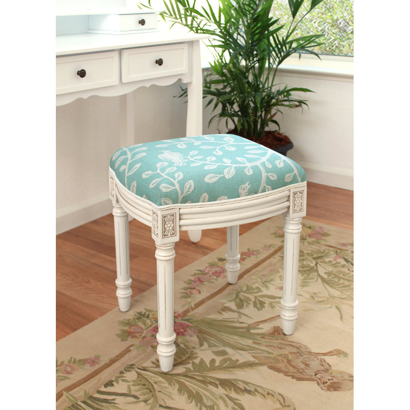Horst Solid Wood Accent Stool, Aqua