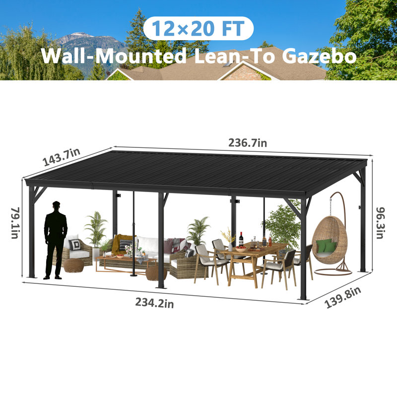 Auvent de terrasse manuel en fer blanc l 20 pi x P 12 po Feria