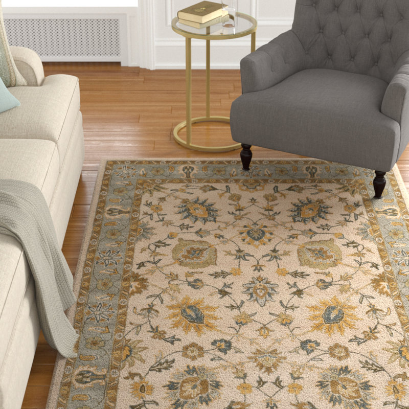 Tapis ivoire / bleu clair en laine touffeté à la main Tosca, Rectangle 2 pi x 3 pi