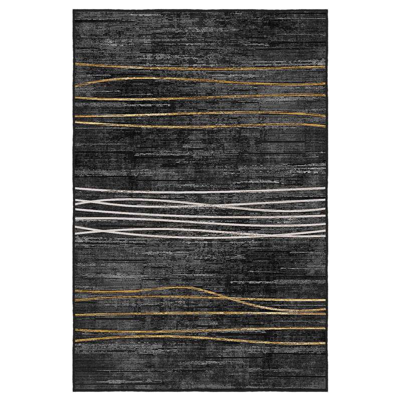 Premium Black Area Rug, 4.6 x 7.2 Feet | 100% Polyester, 650 g/m², 0.2 in Pile Height | Machine Washable, Antibacterial, Eco-Friendly, Non-Slip PVC Dot Underside | Stylish Addition for Living Room & Bedroom Décor