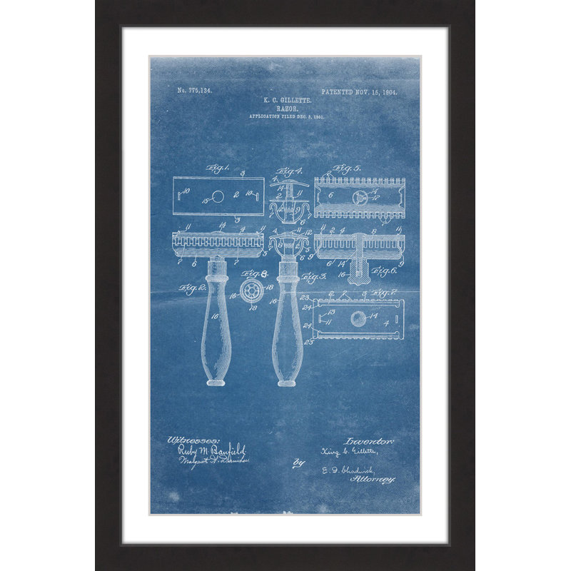 « razor 1904 blueprint » par steve king, reproduction d’art encadrée, H 30 po x l 20 po x P 1,5 po