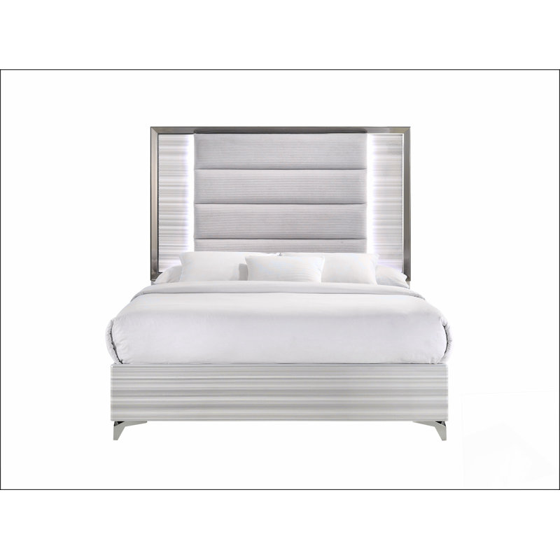 Grand lit Star blanc et robuste, durable, moderne et simple, matériaux respectueux de l'environnement, facile à installer avec DEL