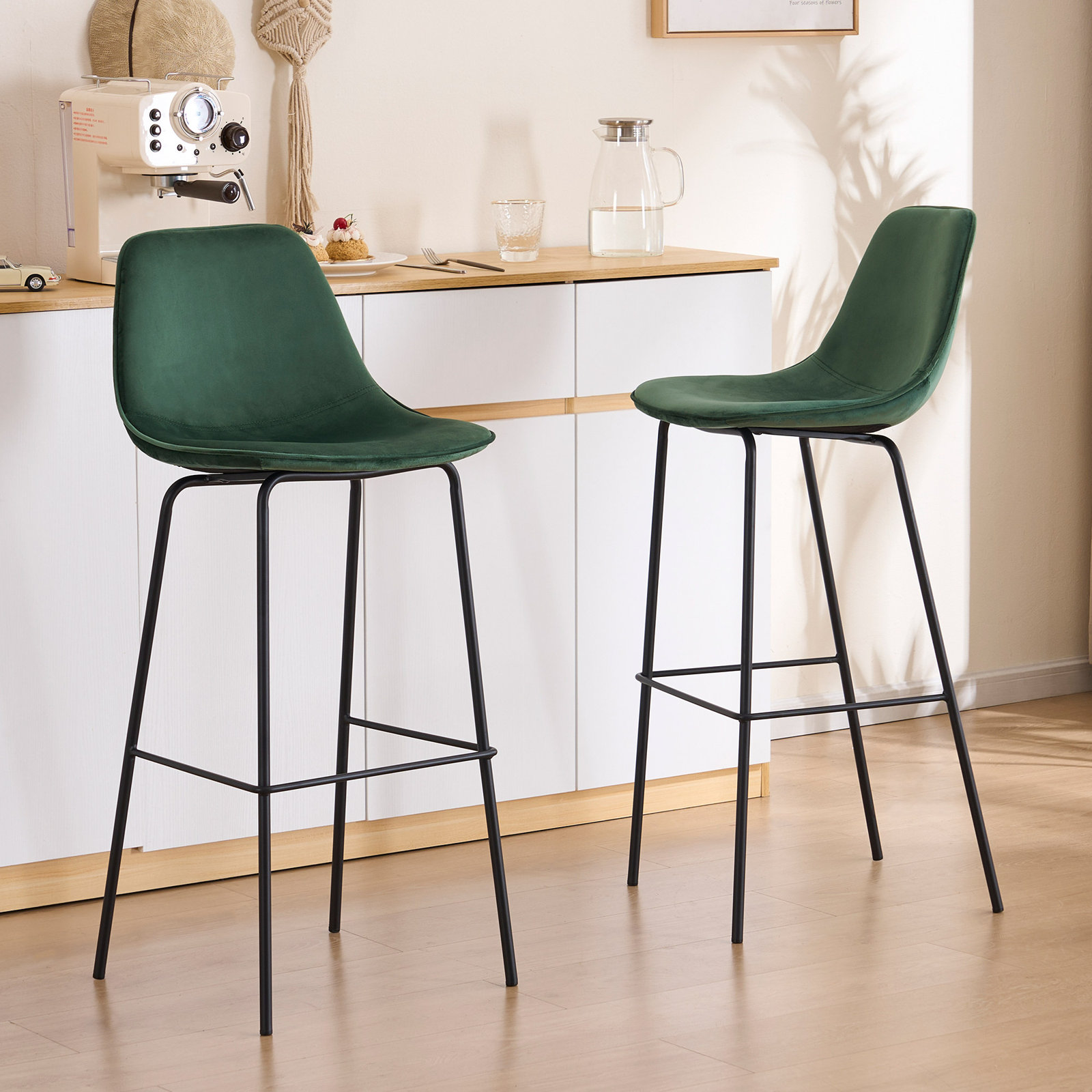 Kavi Upholstered Barstools, Emerald Velvet, Bar Stool (30" Seat Height)
